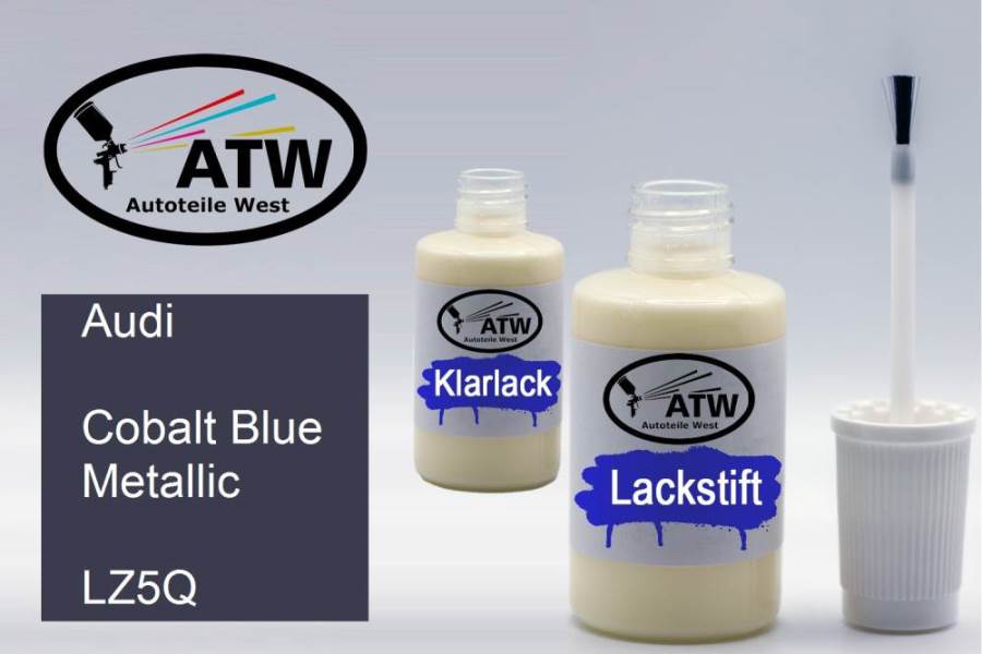 Audi, Cobalt Blue Metallic, LZ5Q: 20ml Lackstift + 20ml Klarlack - Set, von ATW Autoteile West.